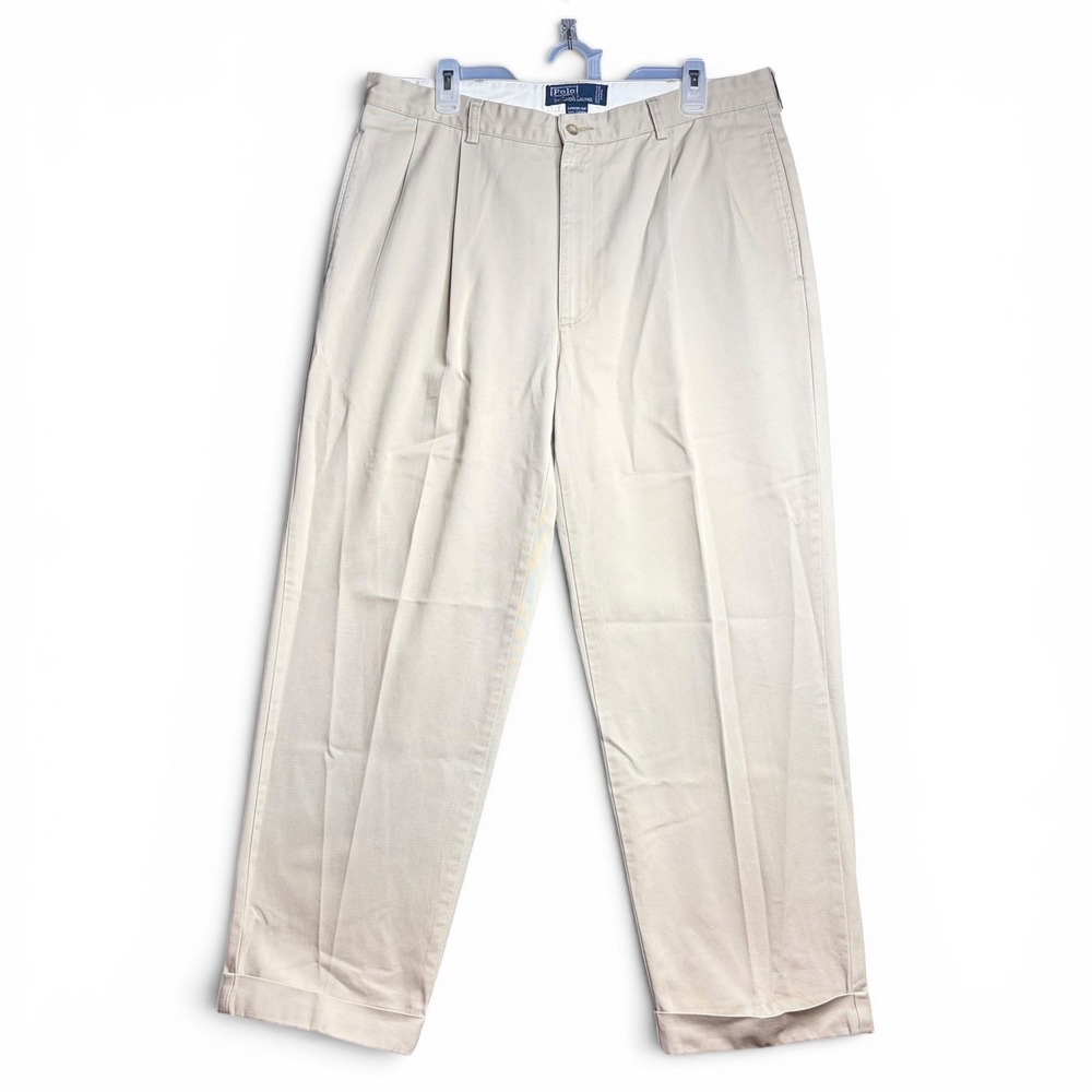 Polo Ralph Lauren Hammond Pant Mens 36x29 Khaki Pleated Cuffed Classic Chino Tan